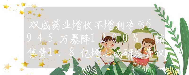 双成药业增收不增利净亏6945万暴降1200% 销售费1.8亿增七成研发费仅2048万