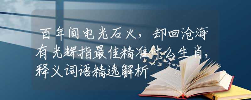 百年间电光石火，却回沧海有光辉指最佳精准什么生肖,释义词语精选解析